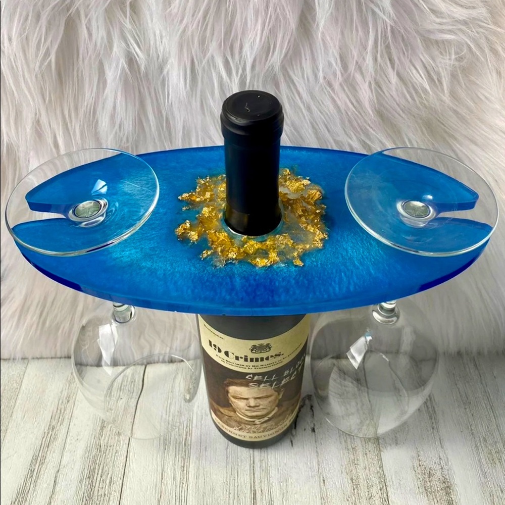 Wine Rack Handmade Blue with Chunky Gold